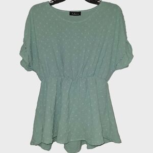 Adara Womes Aqua Blouse Gathered Sleeves & Waist Large